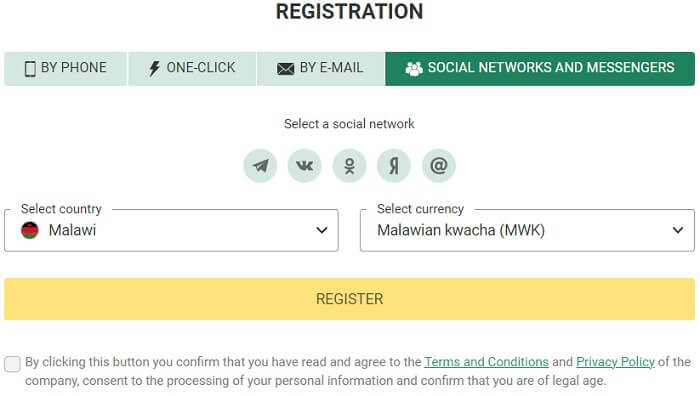 BetWinner Social Networks Registration